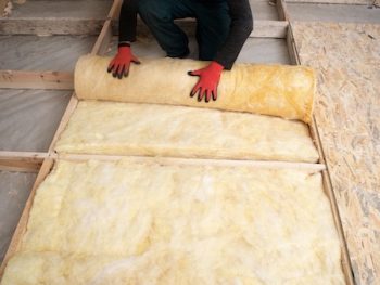 Work Composed Of Mineral Wool Insulation In The Floor, Floor Heating Insulation , Warm House, Eco Friendly Insulation, A Builder At Work