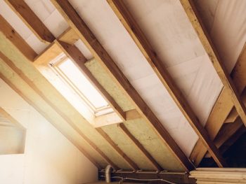 House Attic Under Construction Mansard Wall Insulation With Rock Wool