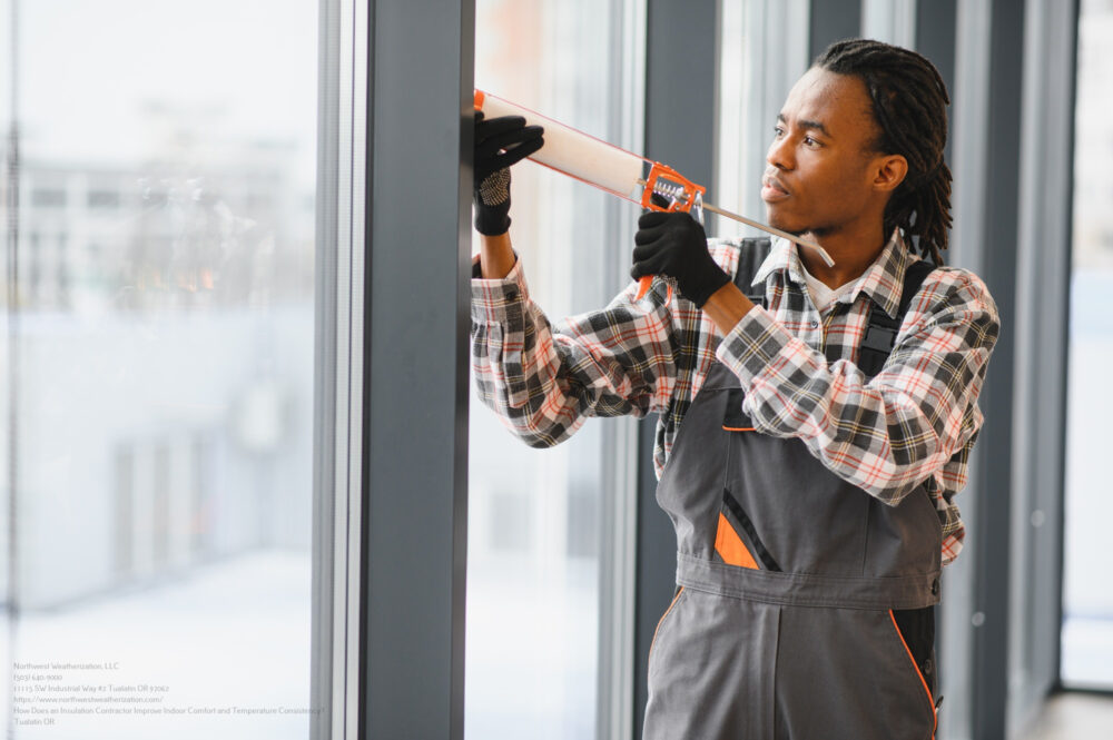 African American Construction Worker Applying Sealant To Window Frame